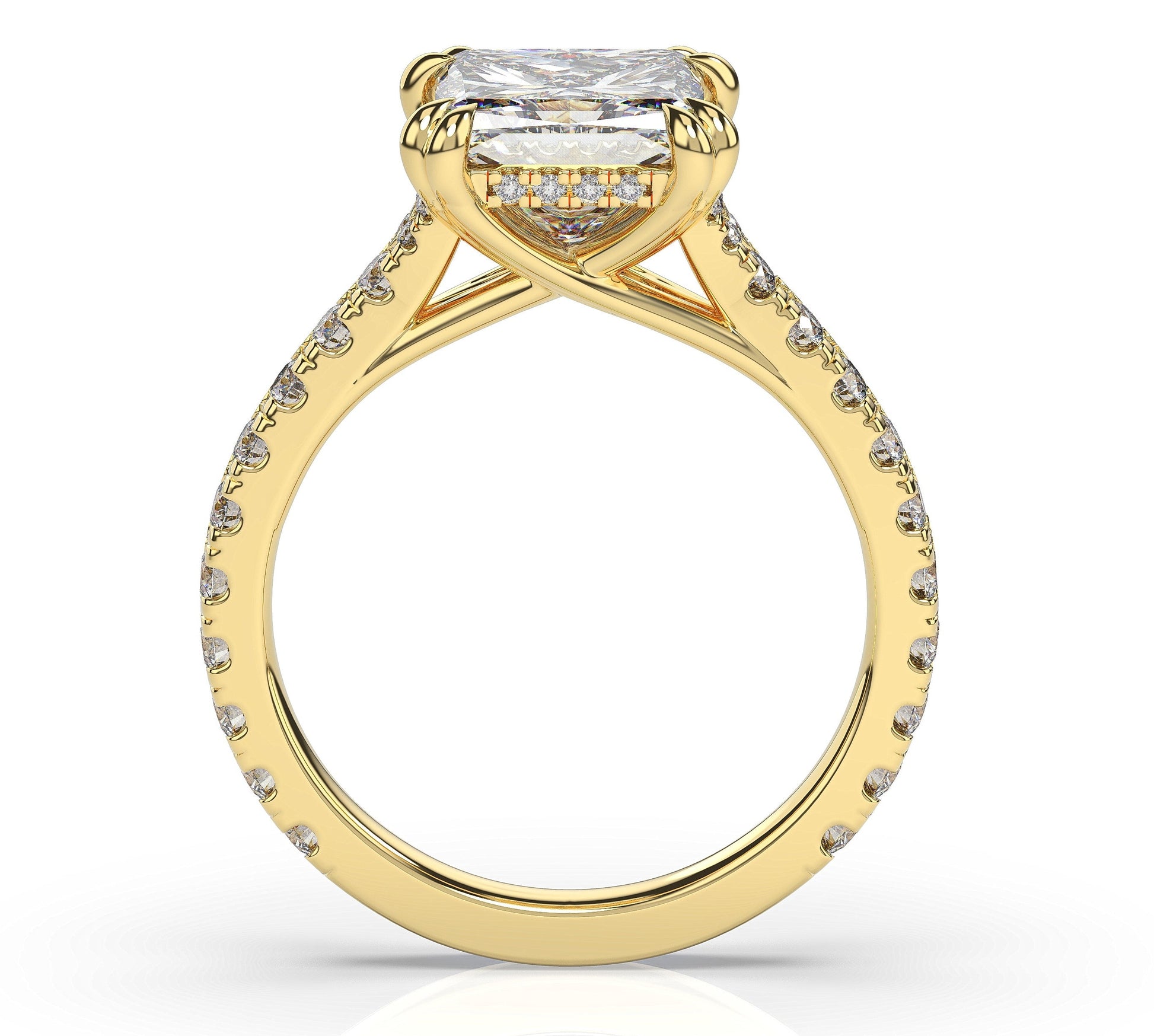 Princess Yellow Gold Claw Set Hidden Halo Style Engagement Ring