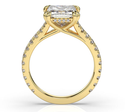 Princess Yellow Gold Claw Set Hidden Halo Style Engagement Ring