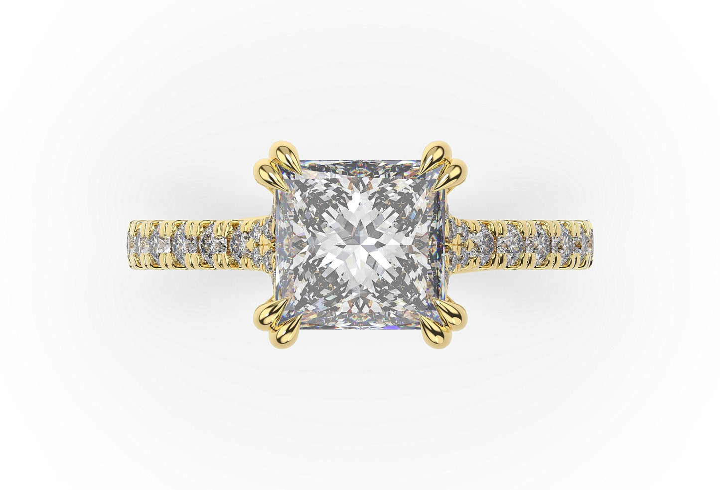 Princess Yellow Gold Claw Set Hidden Halo Style Engagement Ring