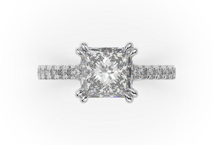Princess White Gold Claw Set Hidden Halo Style Engagement Ring