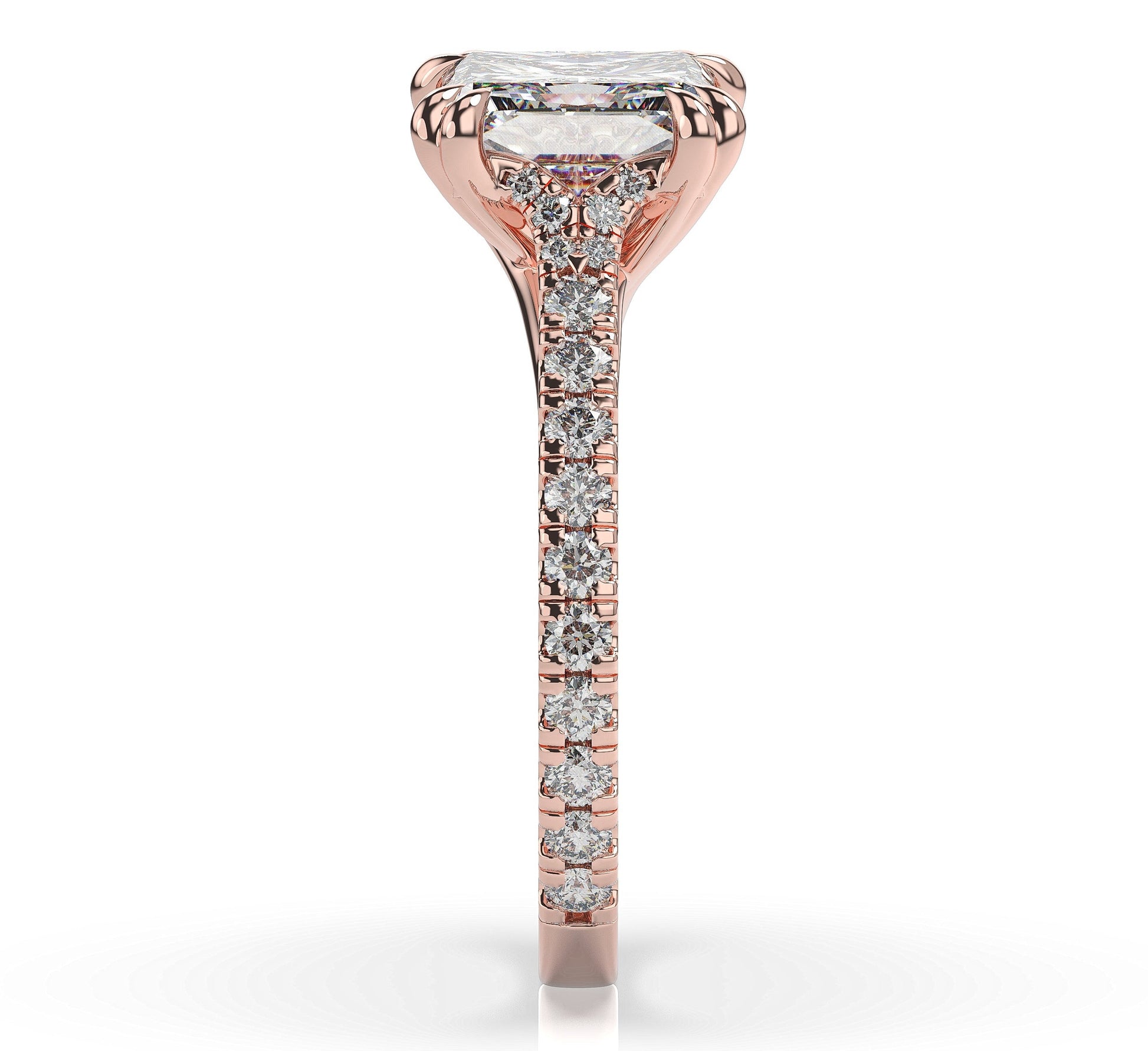 Princess Rose Gold Claw Set Hidden Halo Style Engagement Ring