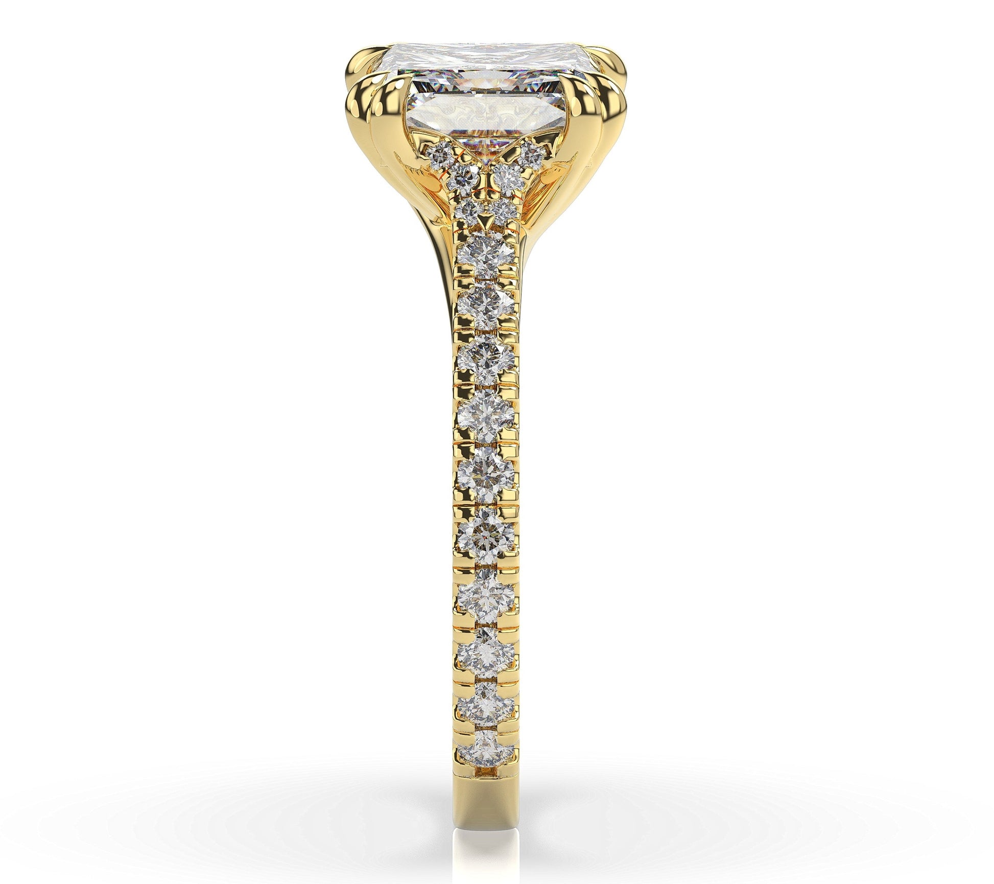 Princess Yellow Gold Claw Set Hidden Halo Style Engagement Ring