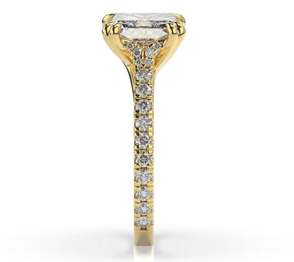 Princess Yellow Gold Claw Set Hidden Halo Style Engagement Ring