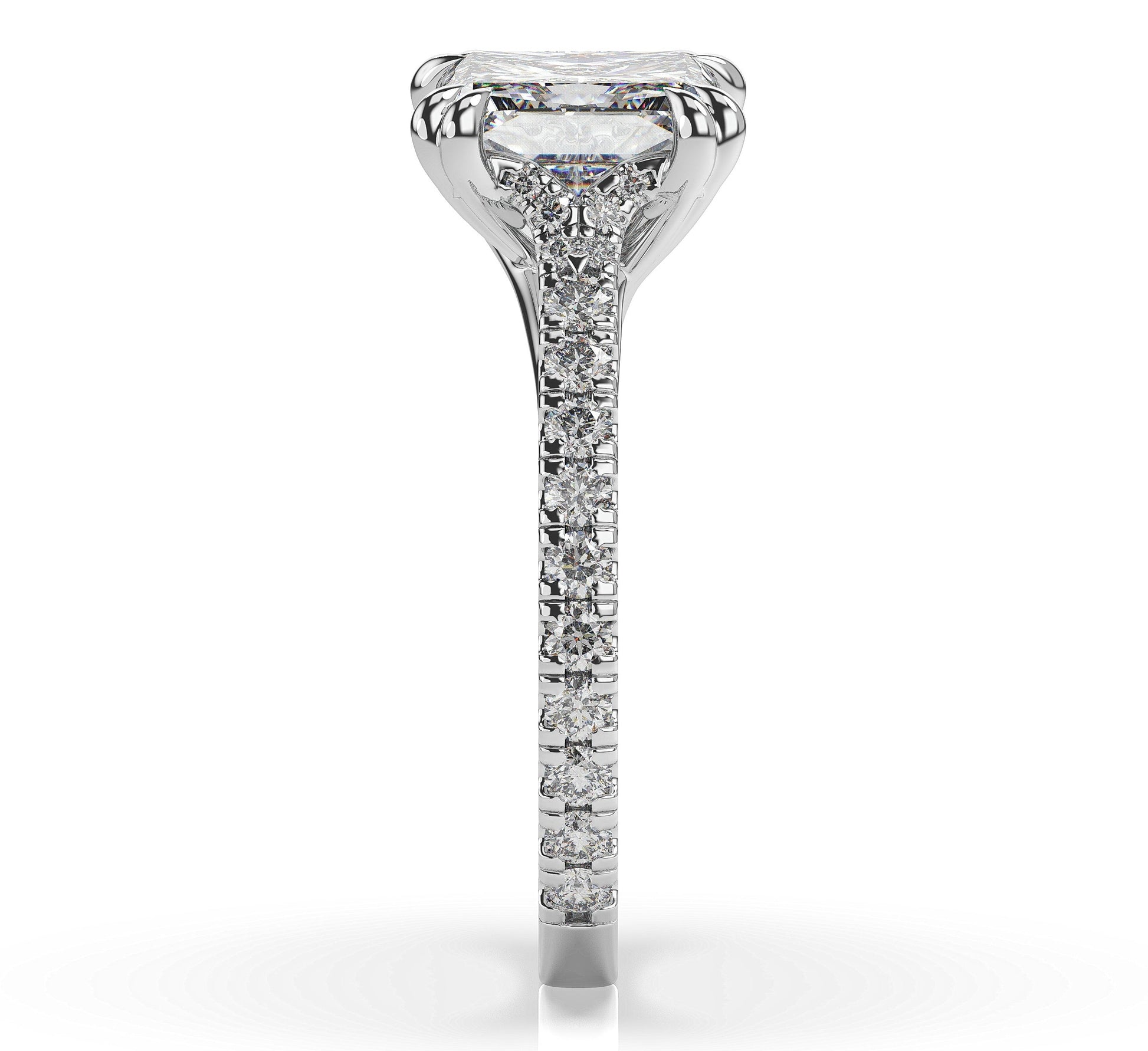 Princess White Gold Claw Set Hidden Halo Style Engagement Ring