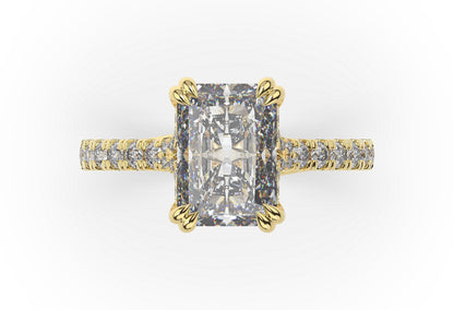 Radiant Yellow Gold Claw Set Hidden Halo Style Engagement Ring