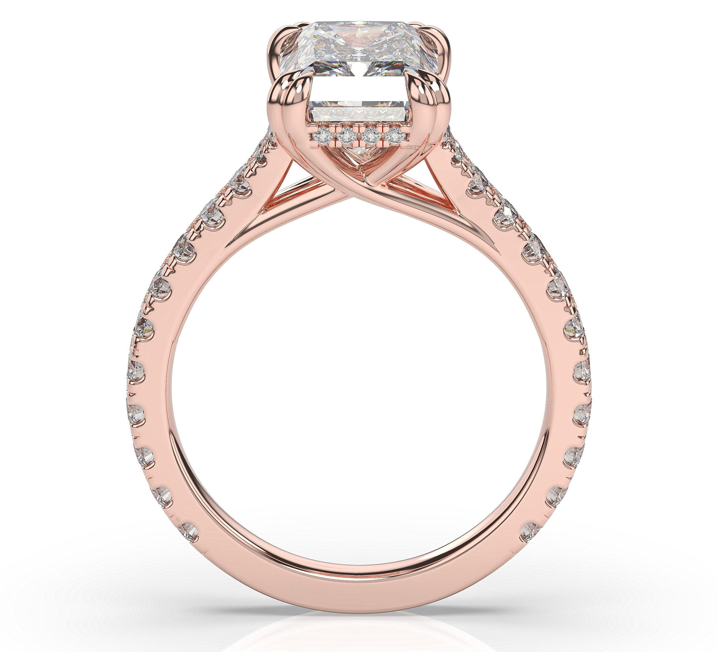 Radiant Rose Gold Claw Set Hidden Halo Style Engagement Ring