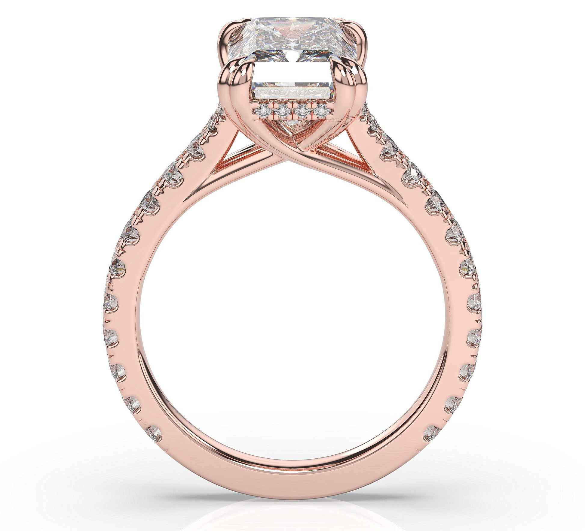 Radiant Rose Gold Claw Set Hidden Halo Style Engagement Ring