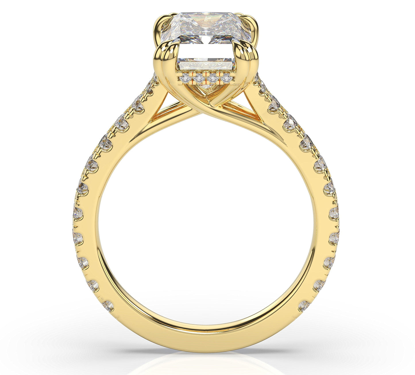 Radiant Yellow Gold Claw Set Hidden Halo Style Engagement Ring