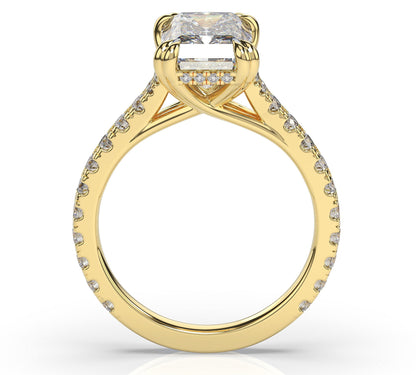 Radiant Yellow Gold Claw Set Hidden Halo Style Engagement Ring