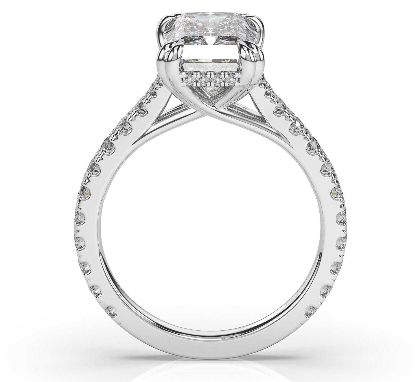 Radiant White Gold Claw Set Hidden Halo Style Engagement Ring