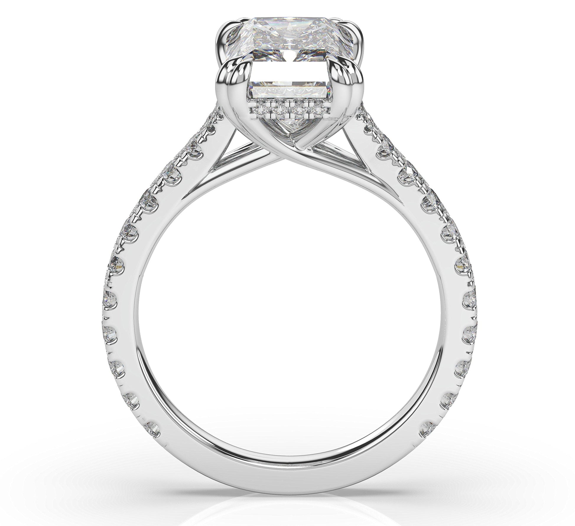 Radiant White Gold Claw Set Hidden Halo Style Engagement Ring