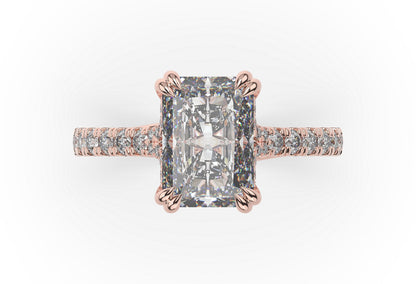 Radiant Rose Gold Claw Set Hidden Halo Style Engagement Ring
