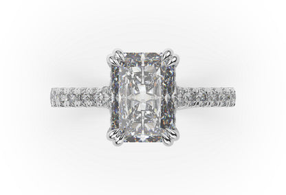 Radiant White Gold Claw Set Hidden Halo Style Engagement Ring