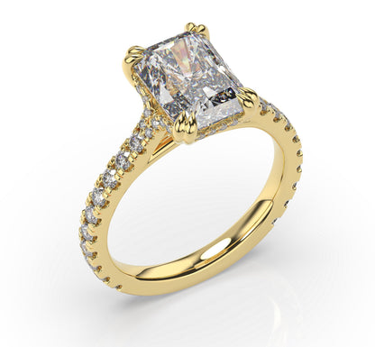 Radiant Yellow Gold Claw Set Hidden Halo Style Engagement Ring