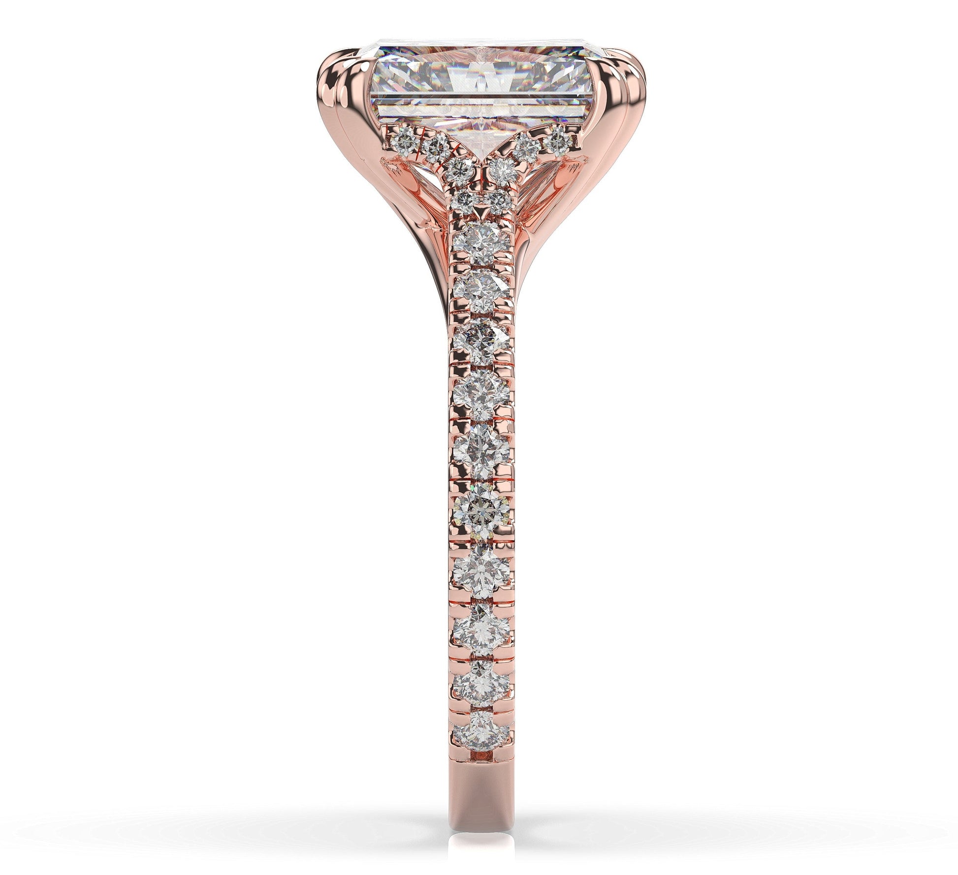 Radiant Rose Gold Claw Set Hidden Halo Style Engagement Ring