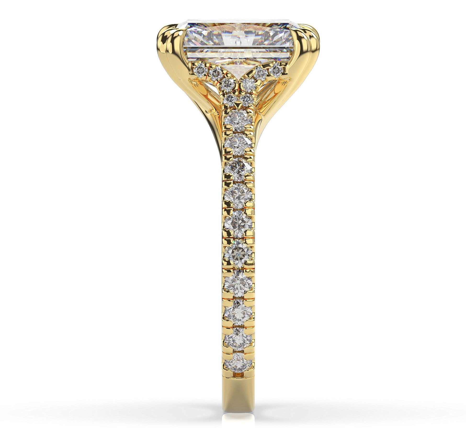 Radiant Yellow Gold Claw Set Hidden Halo Style Engagement Ring