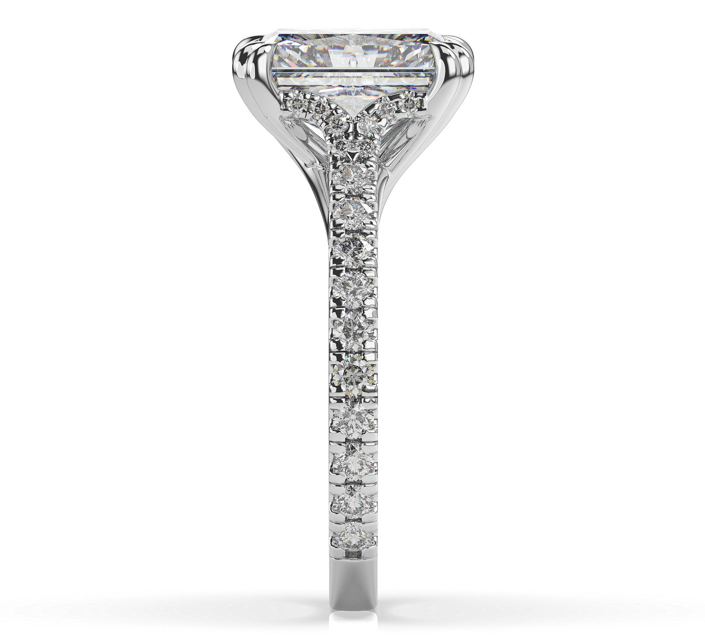 Radiant White Gold Claw Set Hidden Halo Style Engagement Ring