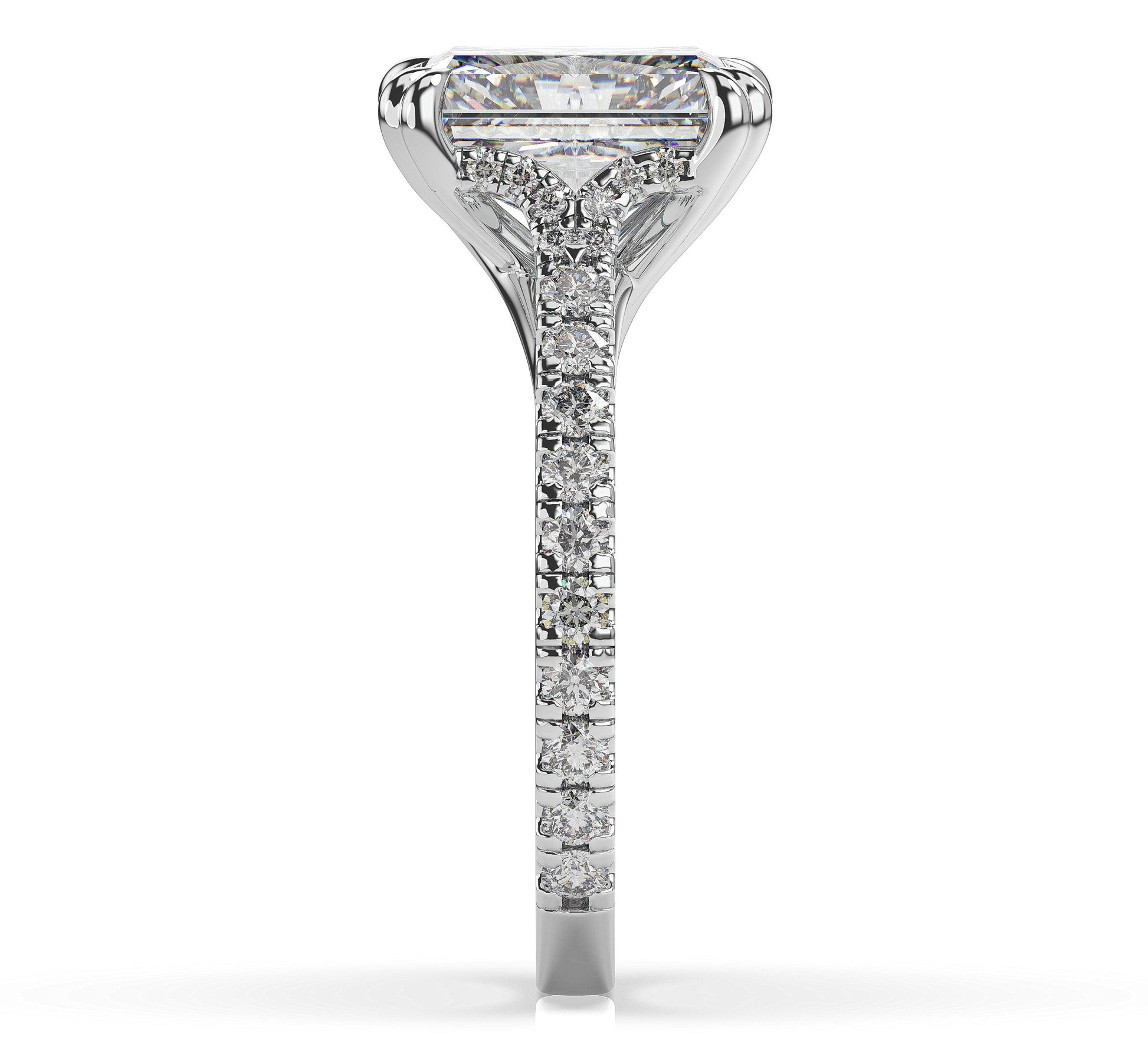 Radiant White Gold Claw Set Hidden Halo Style Engagement Ring