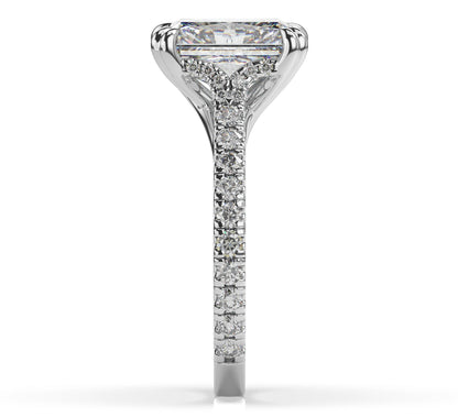 Radiant White Gold Claw Set Hidden Halo Style Engagement Ring