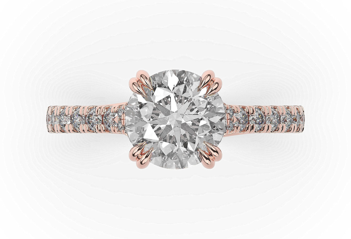 Round Brilliant Rose Gold Claw Set Hidden Halo Style Engagement Ring