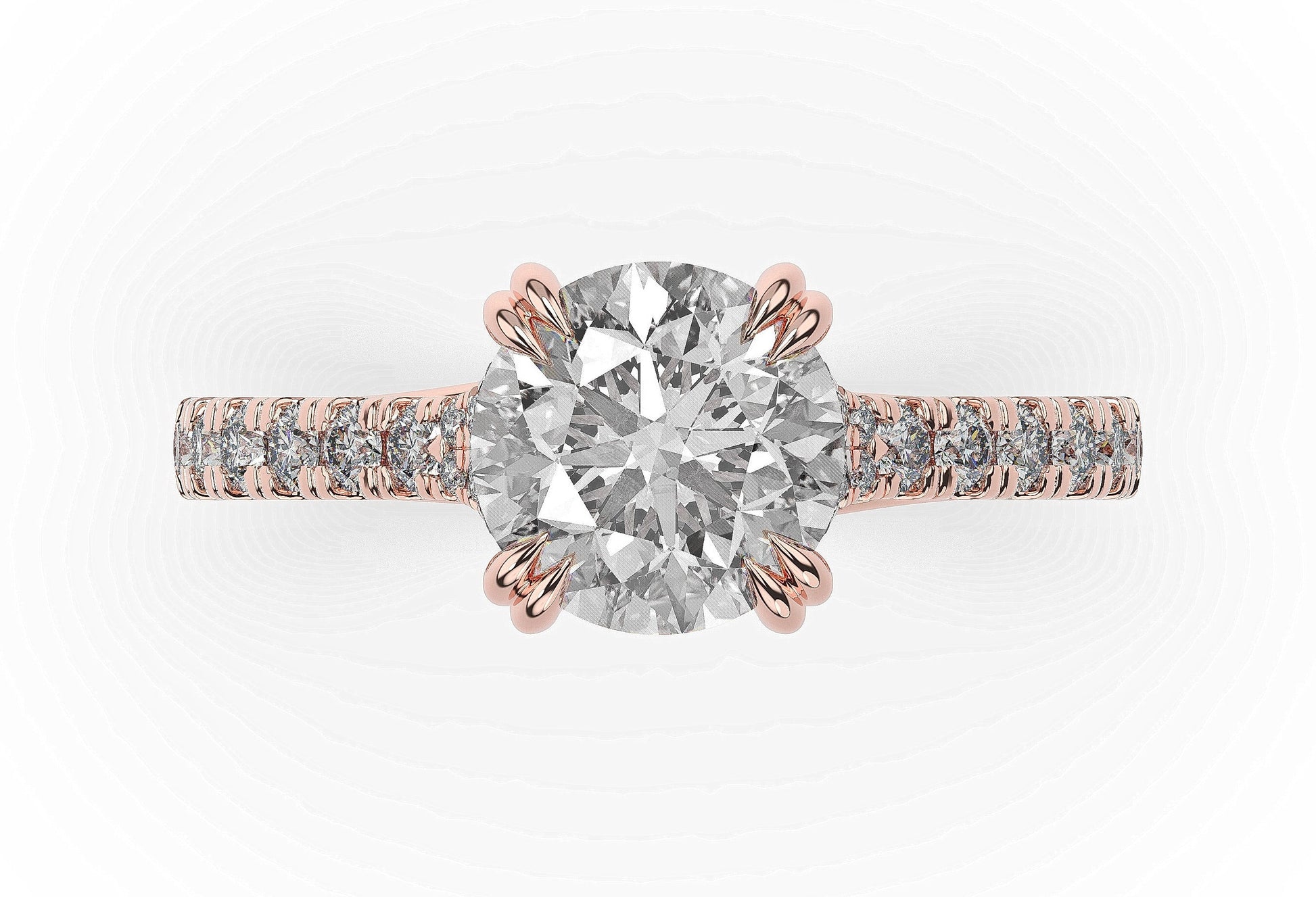Round Brilliant Rose Gold Claw Set Hidden Halo Style Engagement Ring