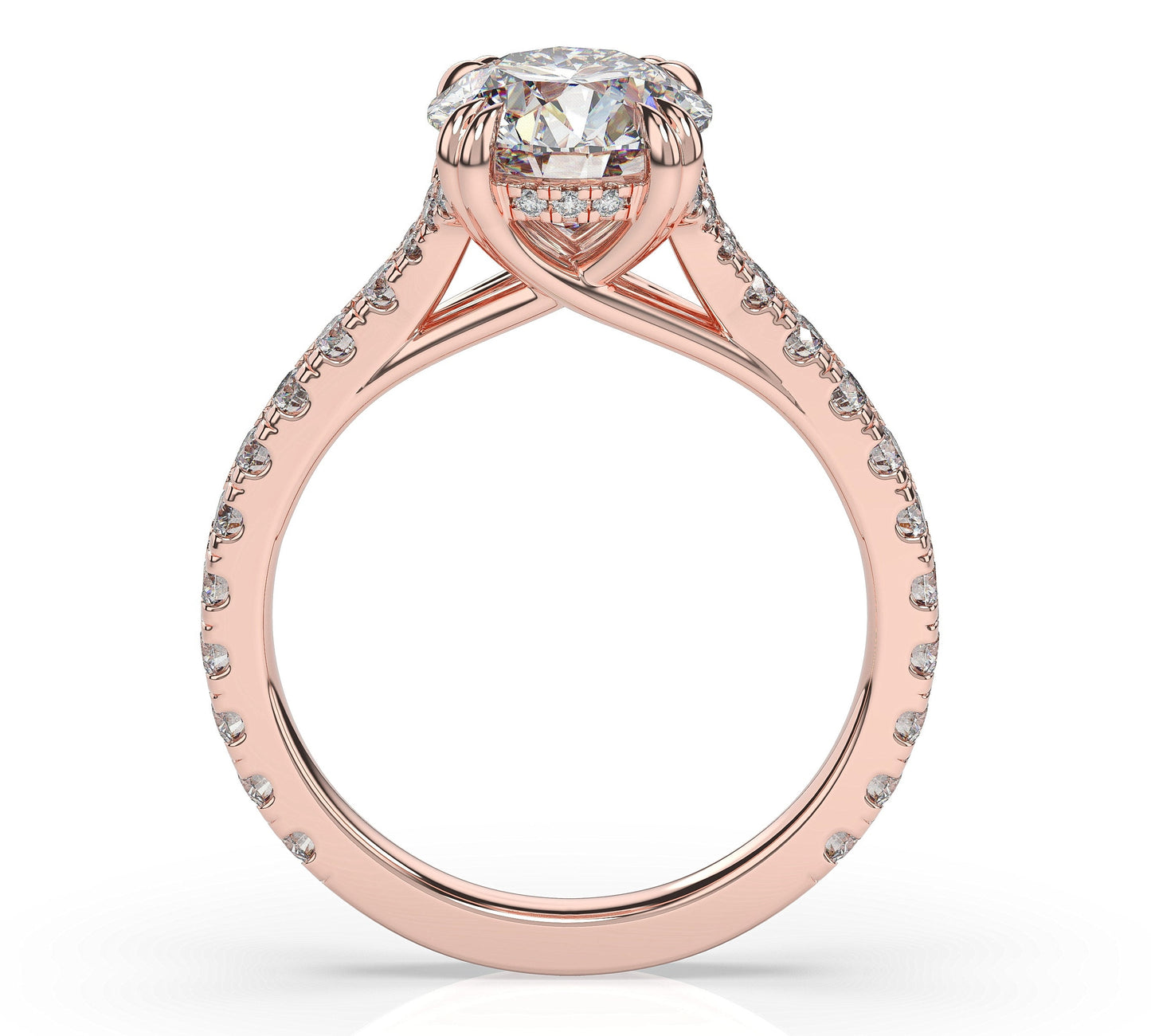 Round Brilliant Rose Gold Claw Set Hidden Halo Style Engagement Ring