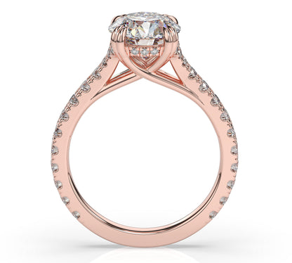 Round Brilliant Rose Gold Claw Set Hidden Halo Style Engagement Ring