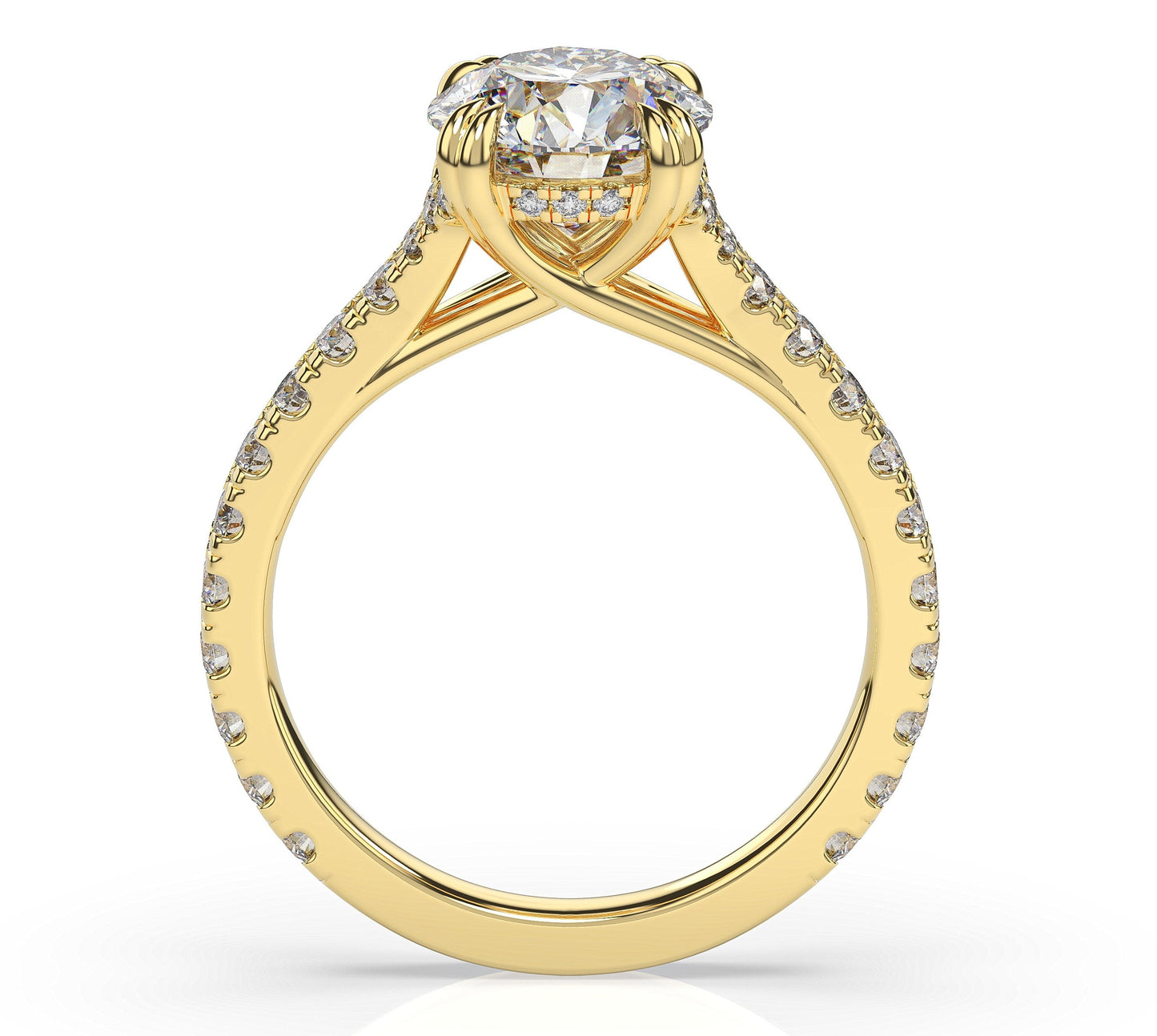 Round Brilliant Yellow Gold Claw Set Hidden Halo Style Engagement Ring