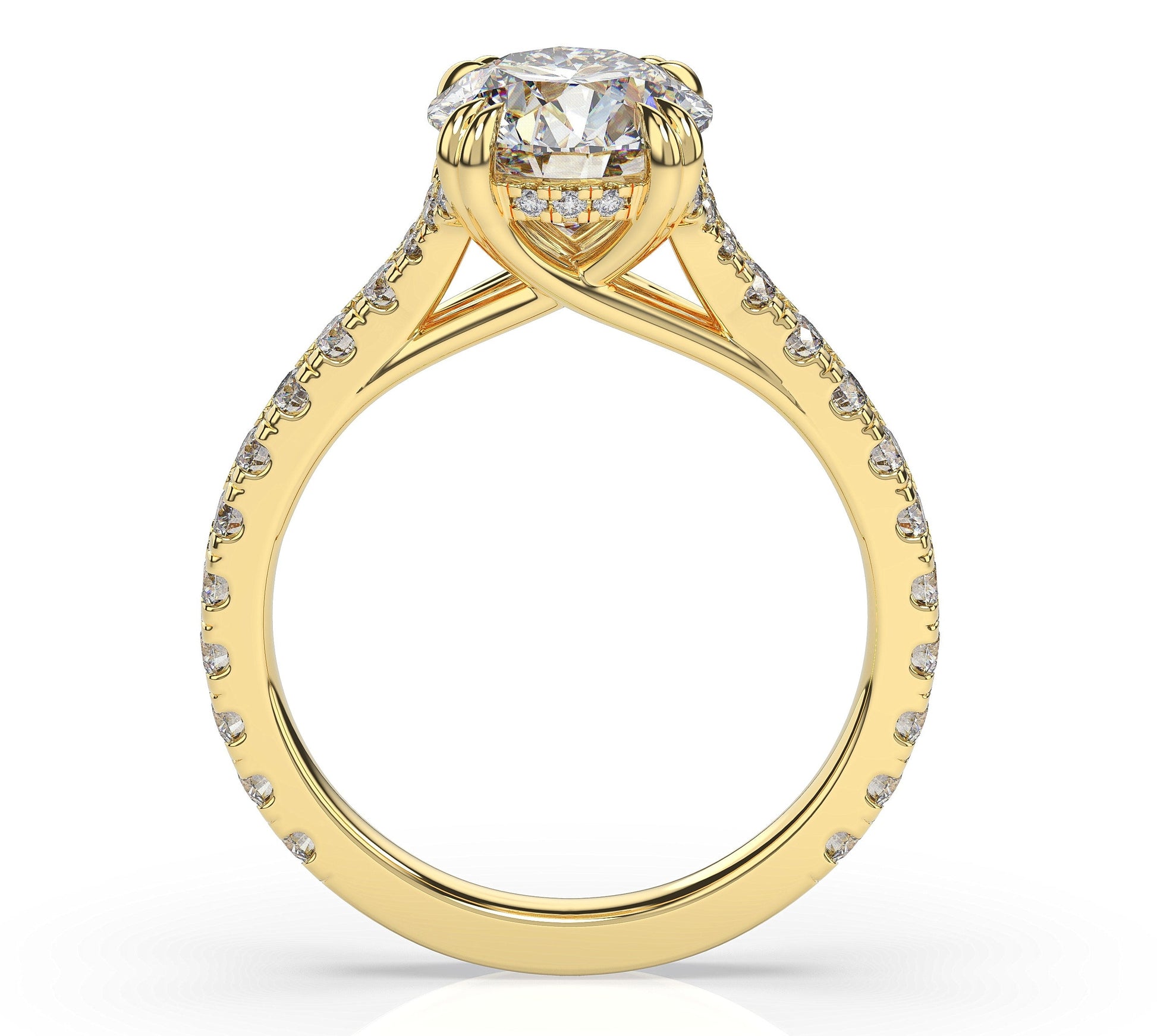 Round Brilliant Yellow Gold Claw Set Hidden Halo Style Engagement Ring
