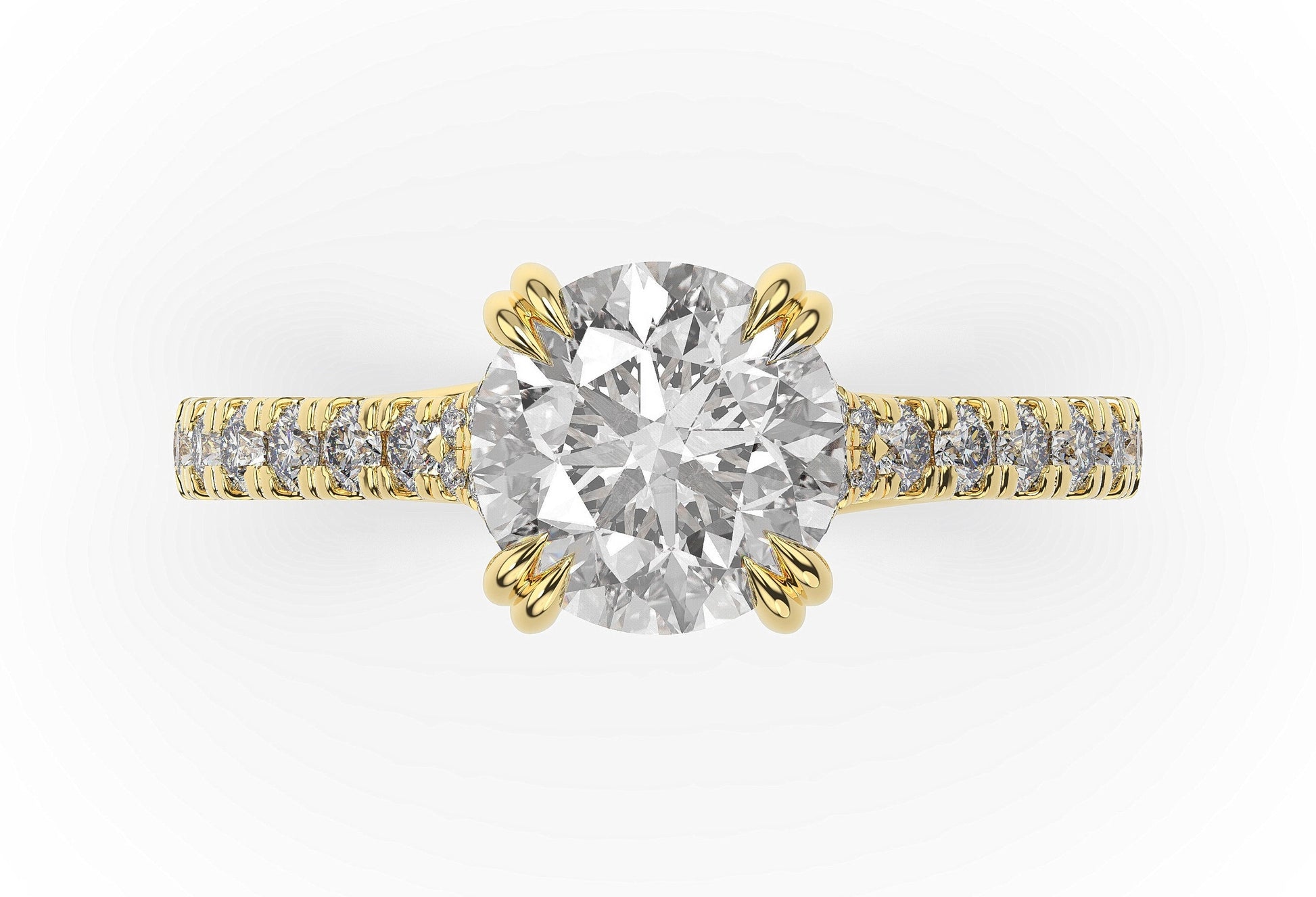 Round Brilliant Yellow Gold Claw Set Hidden Halo Style Engagement Ring