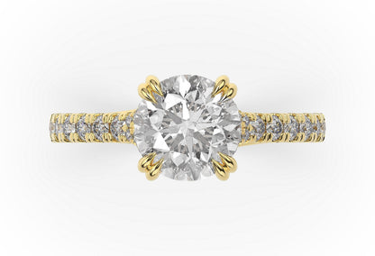 Round Brilliant Yellow Gold Claw Set Hidden Halo Style Engagement Ring