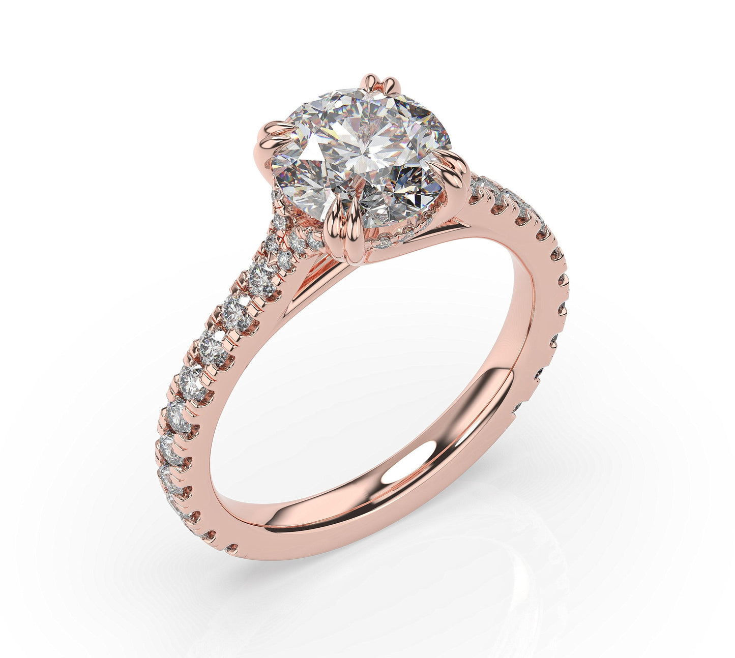 Round Brilliant Rose Gold Claw Set Hidden Halo Style Engagement Ring