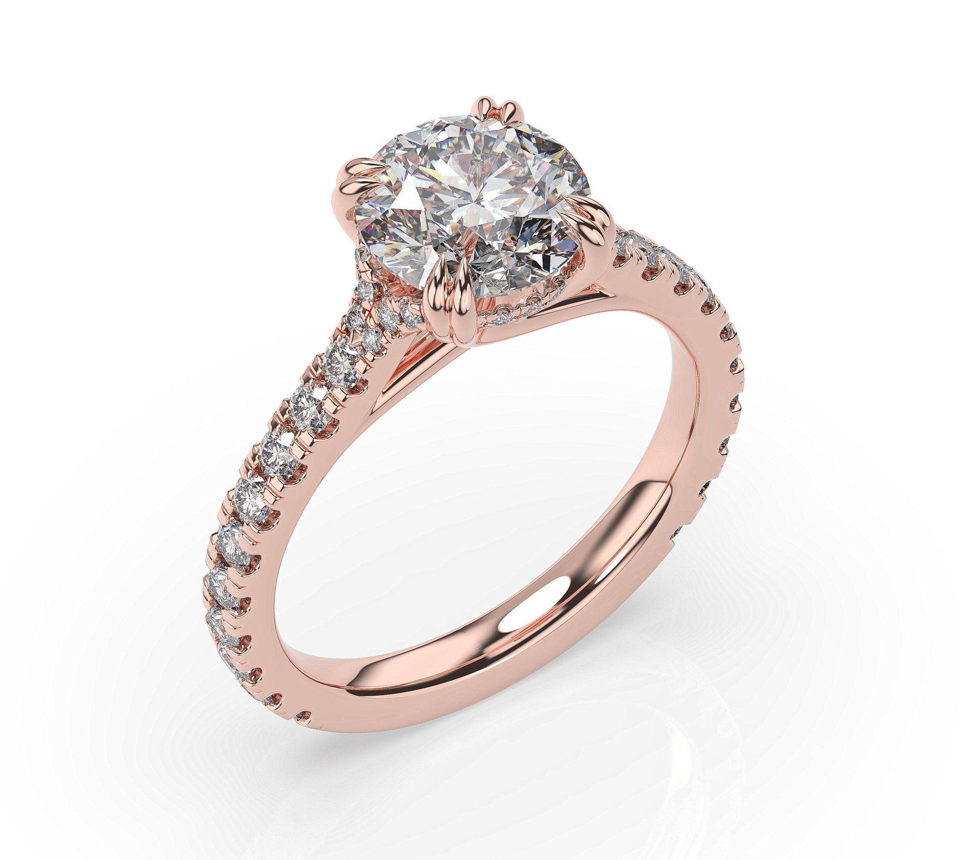 Round Brilliant Rose Gold Claw Set Hidden Halo Style Engagement Ring