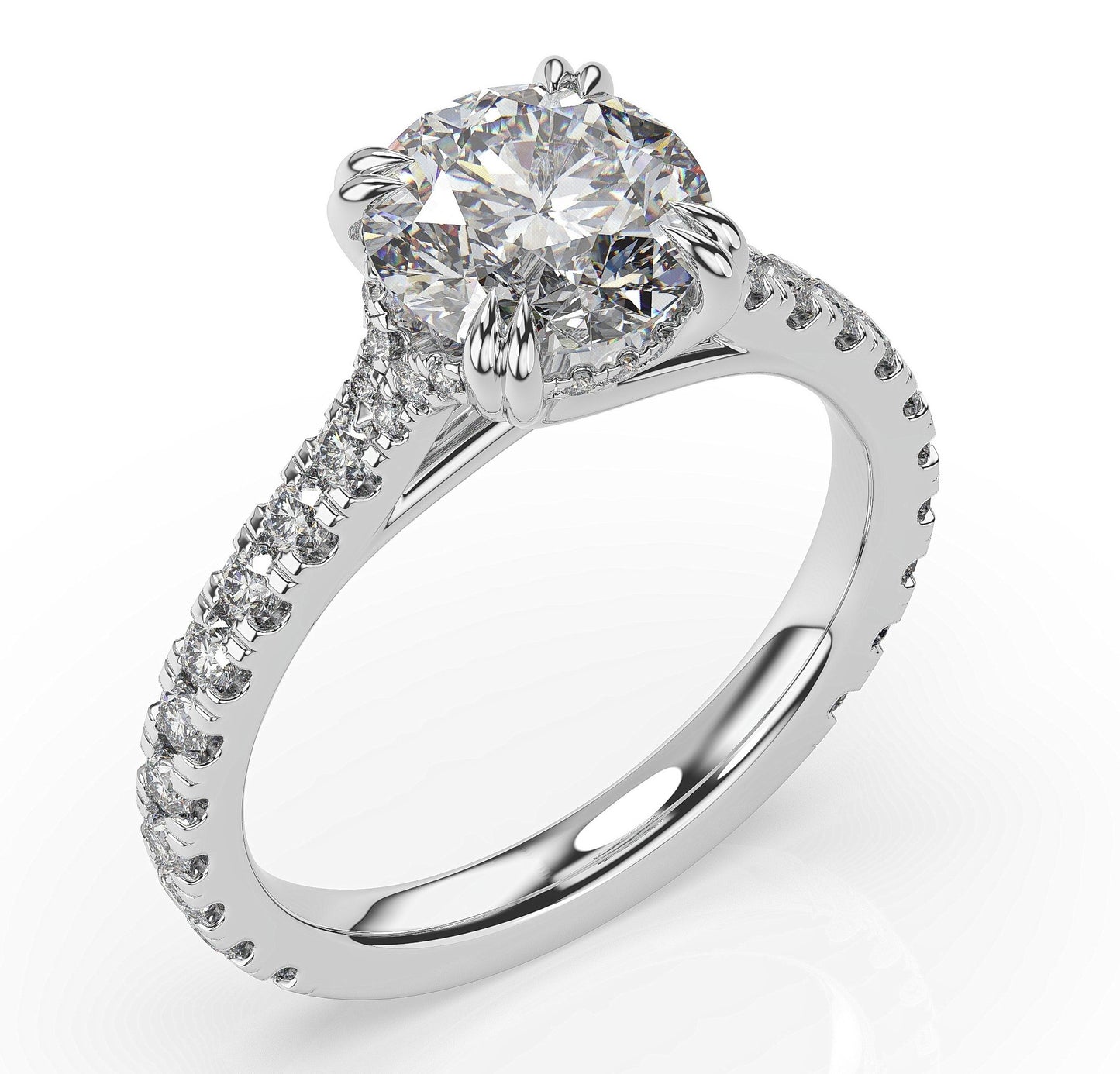 Round Brilliant Claw Set With Hidden Halo Style Engagement Ring