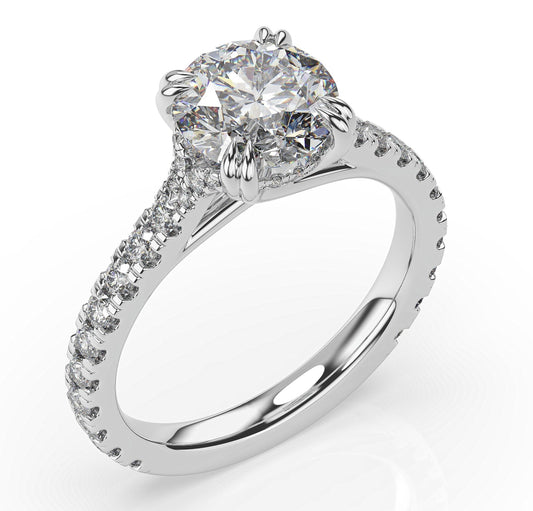 Round Brilliant Claw Set With Hidden Halo Style Engagement Ring
