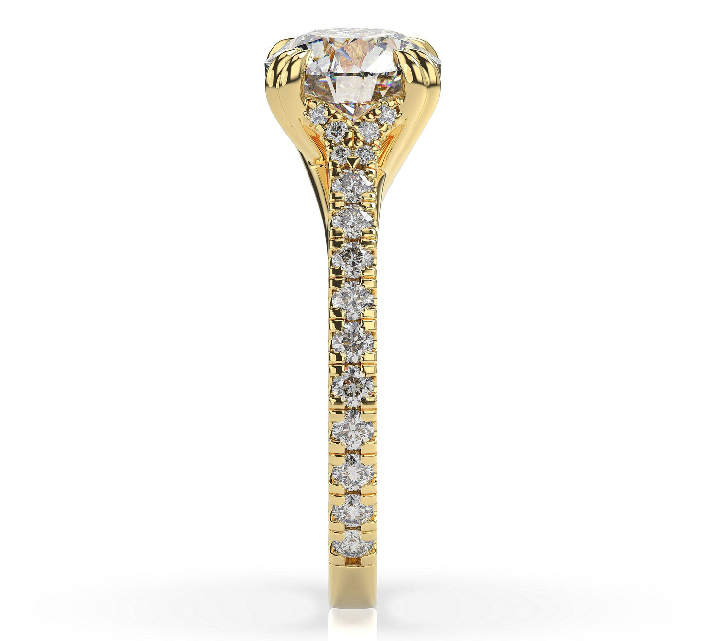Round Brilliant Yellow Gold Claw Set Hidden Halo Style Engagement Ring