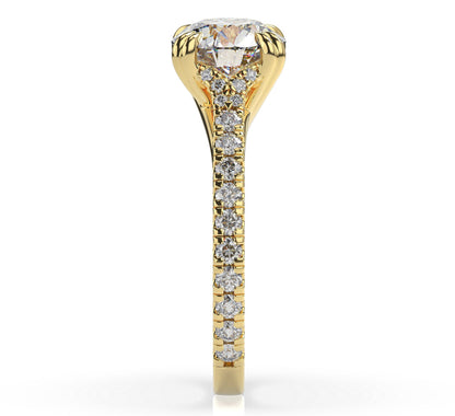 Round Brilliant Yellow Gold Claw Set Hidden Halo Style Engagement Ring