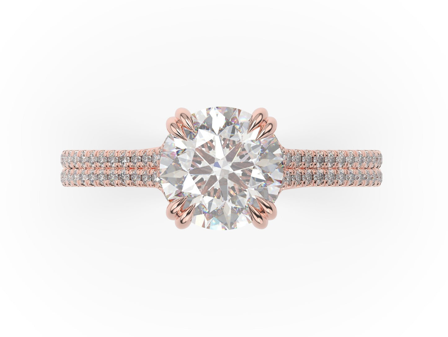 Round Brilliant Rose Gold Double Pave Hidden Halo Style Engagement Ring