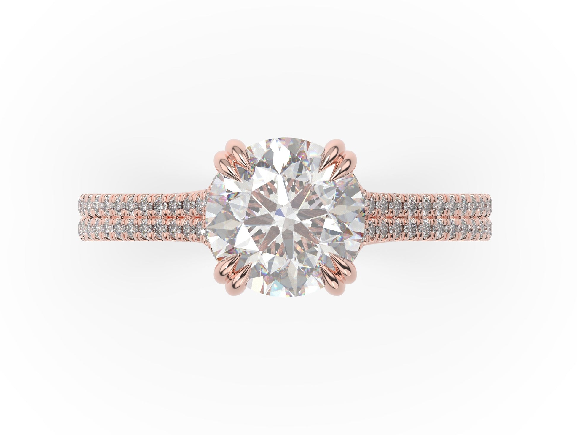 Round Brilliant Rose Gold Double Pave Hidden Halo Style Engagement Ring