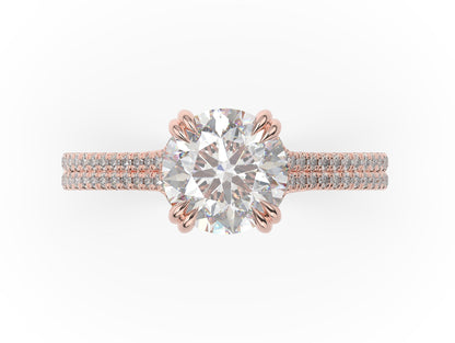 Round Brilliant Rose Gold Double Pave Hidden Halo Style Engagement Ring