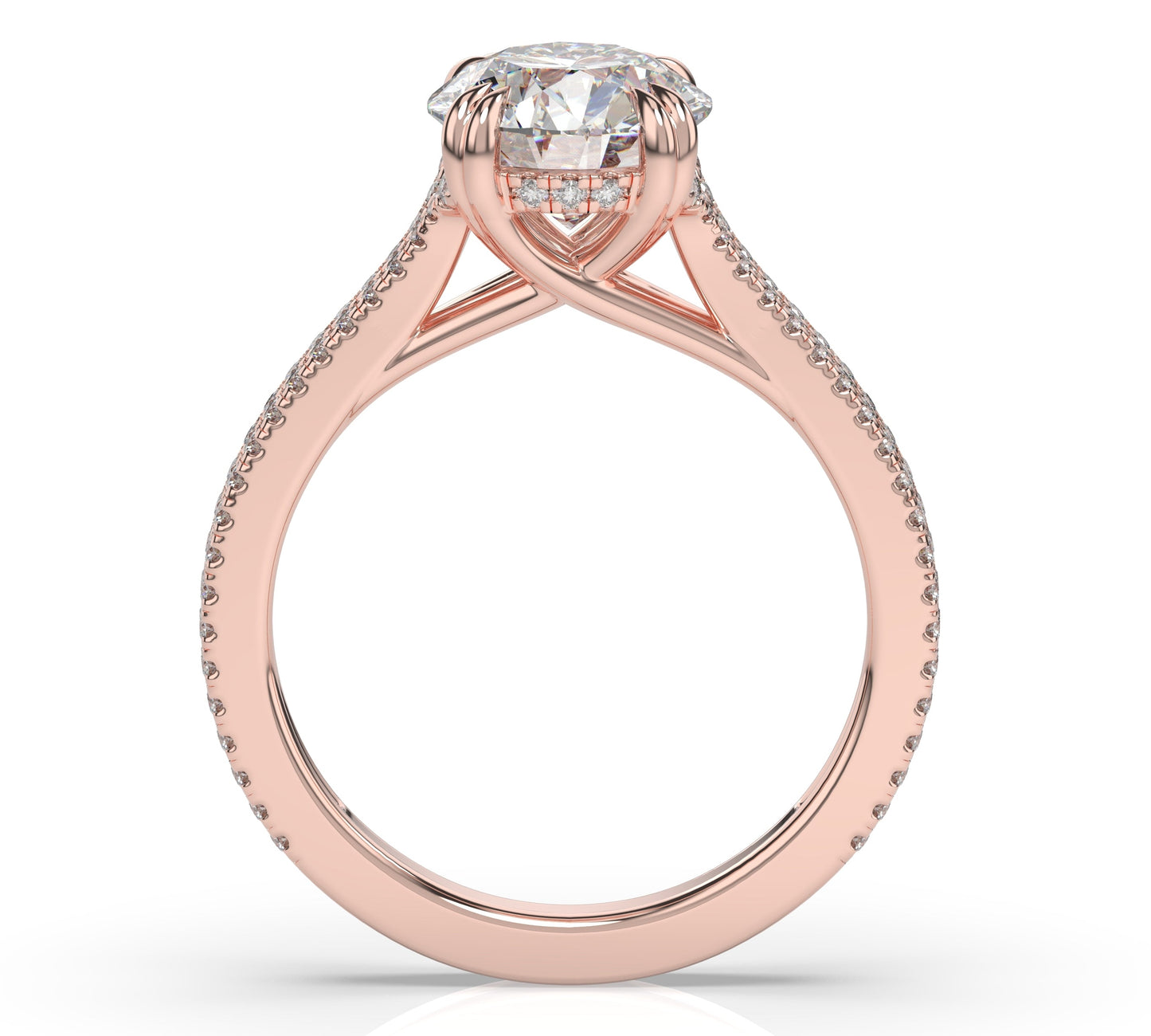 Round Brilliant Rose Gold Double Pave Hidden Halo Style Engagement Ring