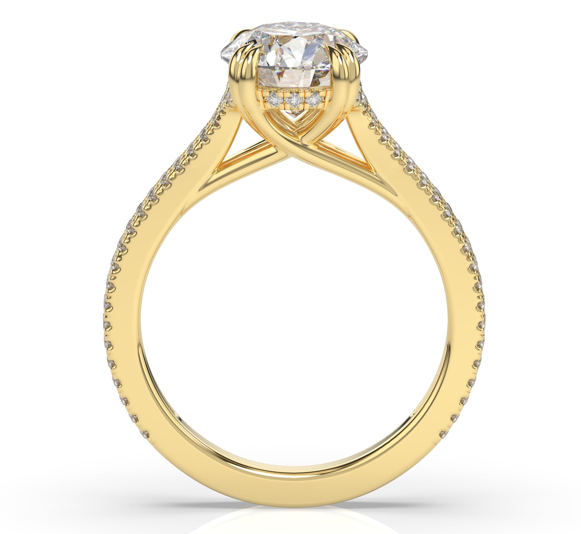 Round Brilliant Yellow Gold Double Pave Hidden Halo Style Engagement Ring