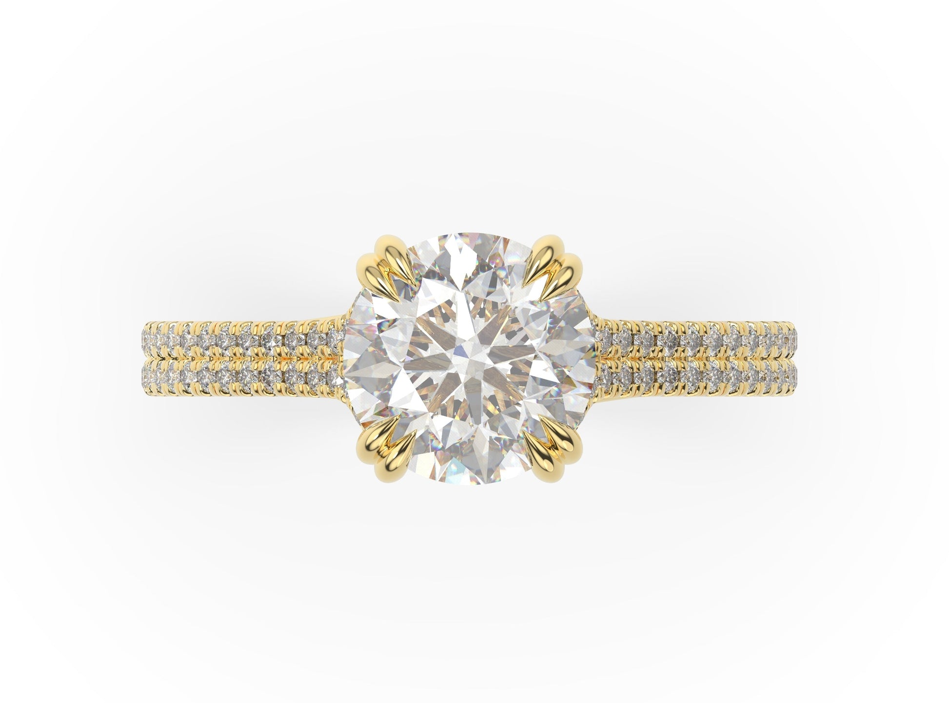Round Brilliant Yellow Gold Double Pave Hidden Halo Style Engagement Ring