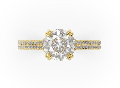 Round Brilliant Yellow Gold Double Pave Hidden Halo Style Engagement Ring