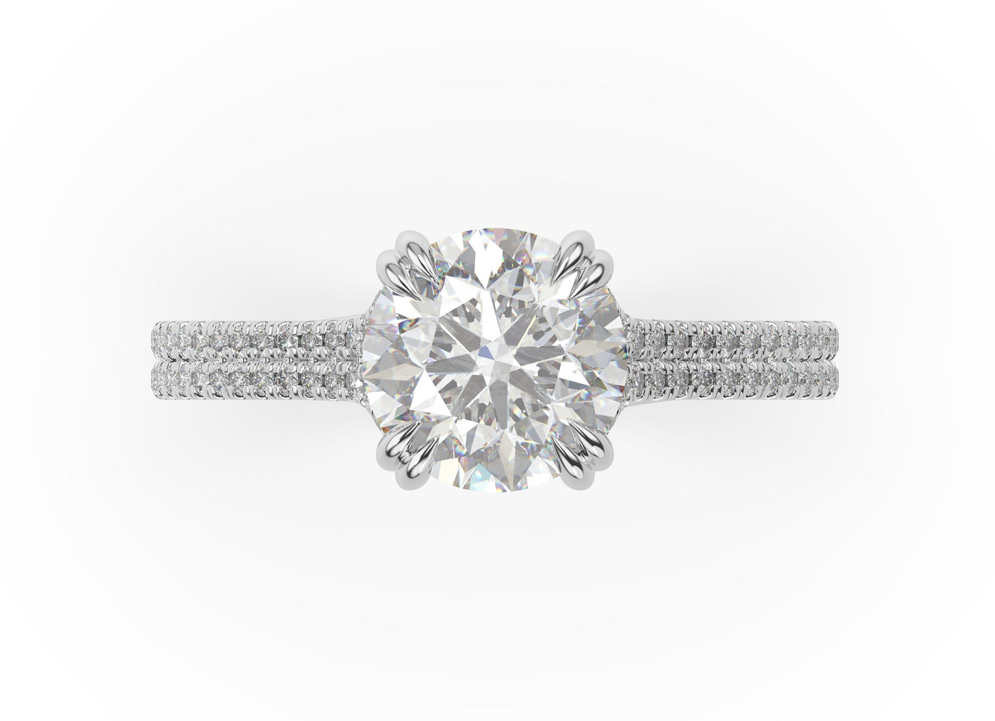 Round Brilliant White Gold Double Pave Hidden Halo Style Engagement Ring