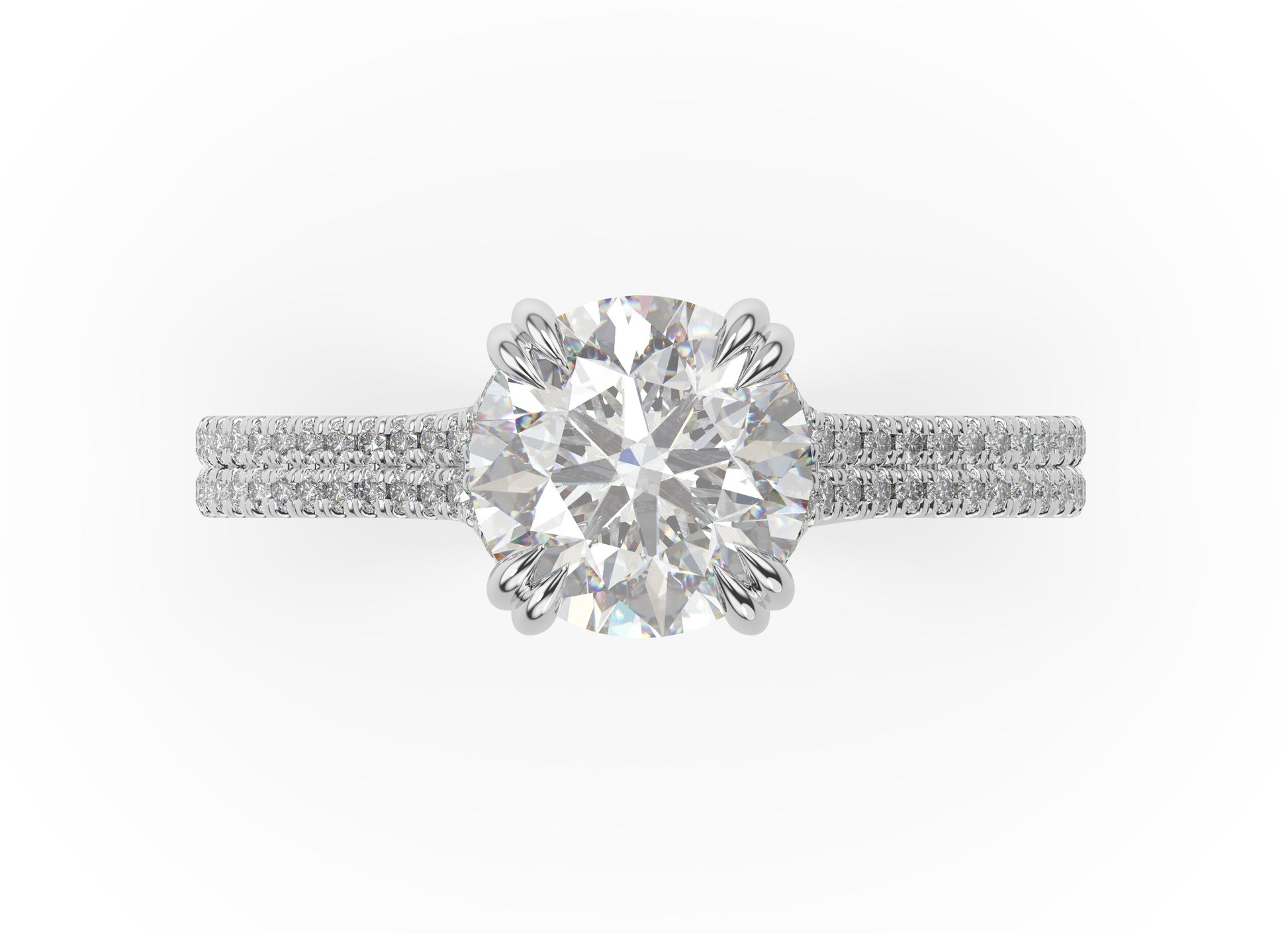 Round Brilliant White Gold Double Pave Hidden Halo Style Engagement Ring