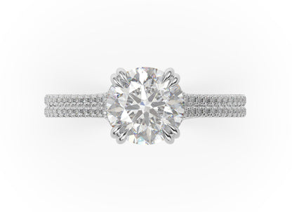 Round Brilliant White Gold Double Pave Hidden Halo Style Engagement Ring