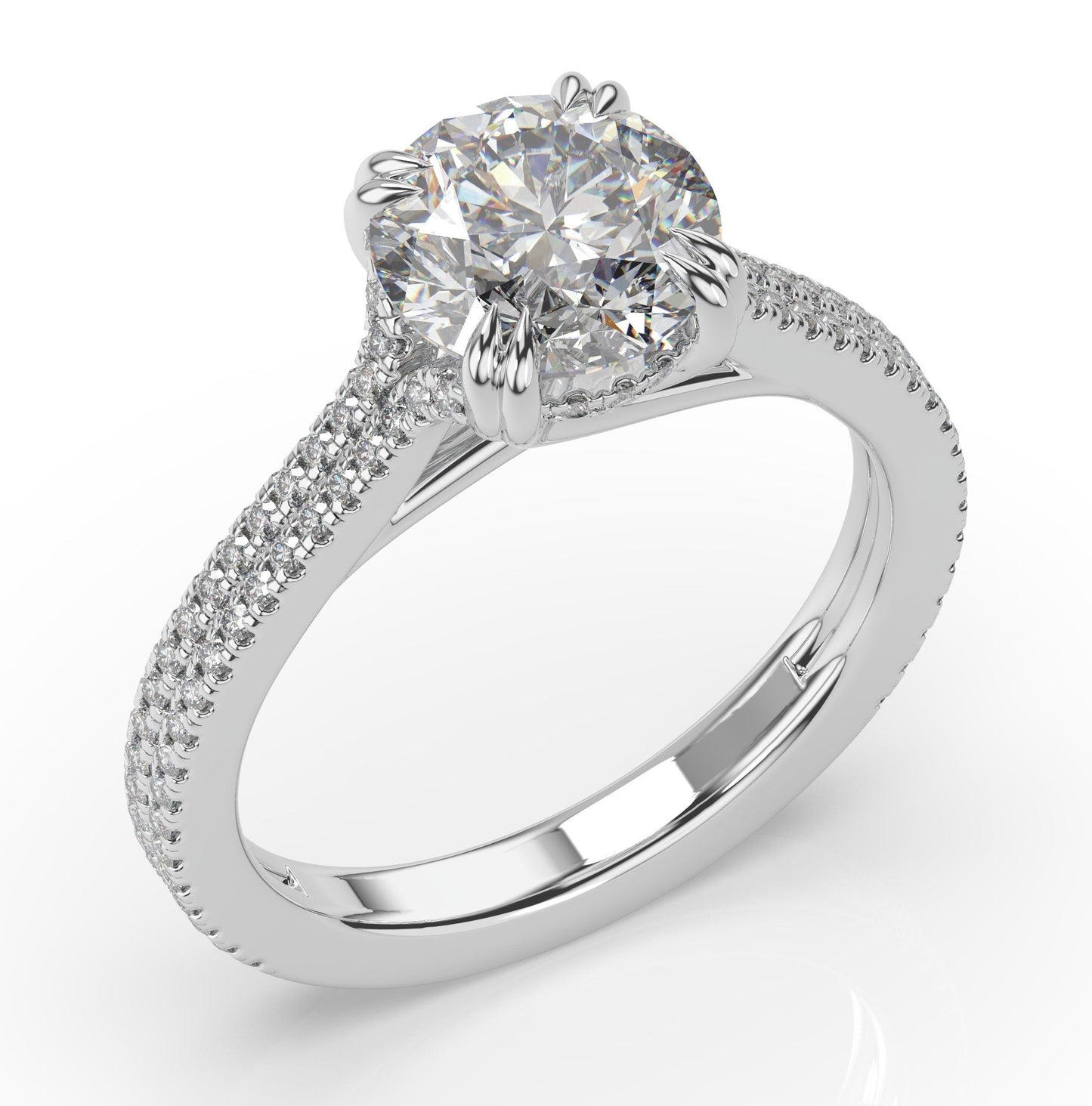 Round Brilliant White Gold Double Pave Hidden Halo Style Engagement Ring