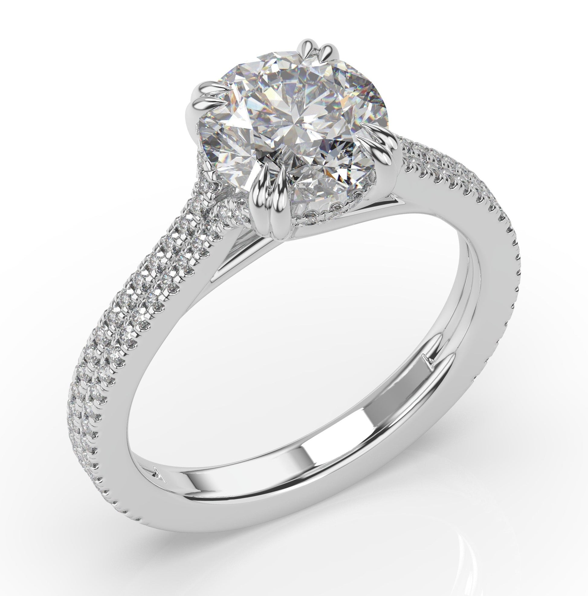Round Brilliant White Gold Double Pave Hidden Halo Style Engagement Ring