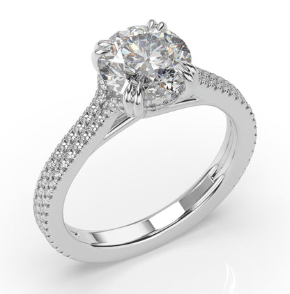 Round Brilliant White Gold Double Pave Hidden Halo Style Engagement Ring